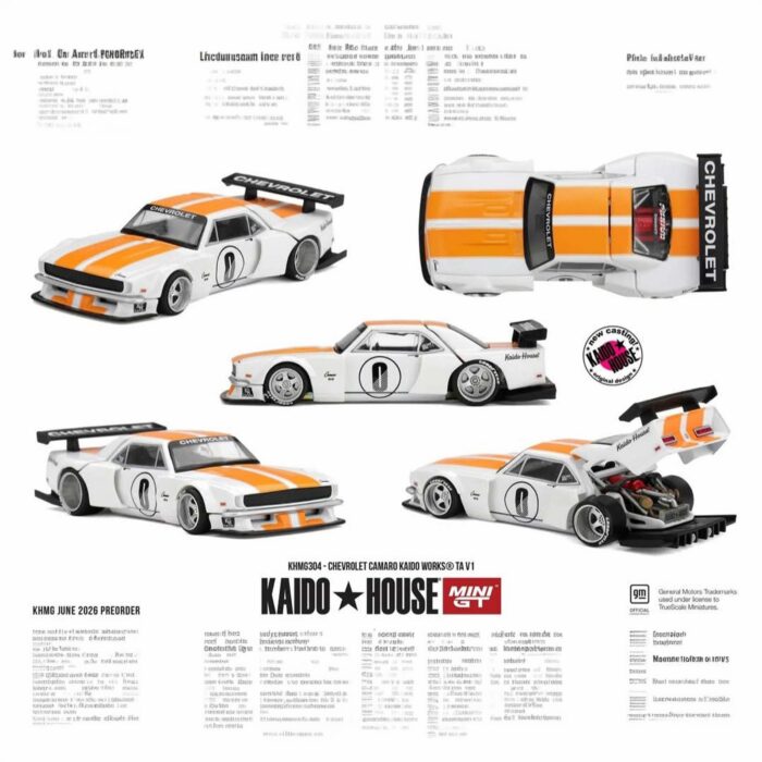 Mini Gt - 1979 Chevrolet Camaro Kaido Works TA V1, white/orange