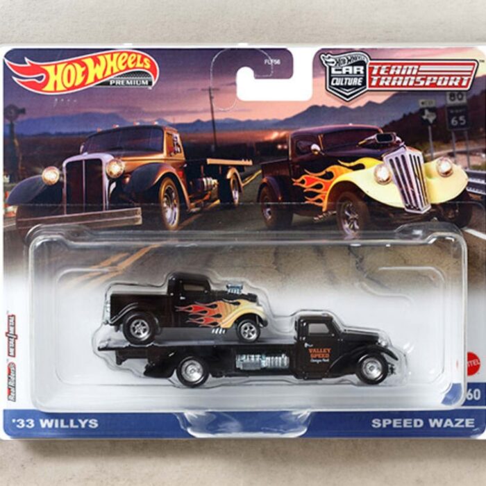 Hot Wheels - 1933 Willy's Drag Racer & Speed Waze truck, black with yellow flames 60
