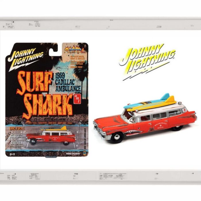 Johnny Lightning - 1959 Cadillac Eldorado Ambulance Surf Shark, , Shark Graphics, Surf Boards