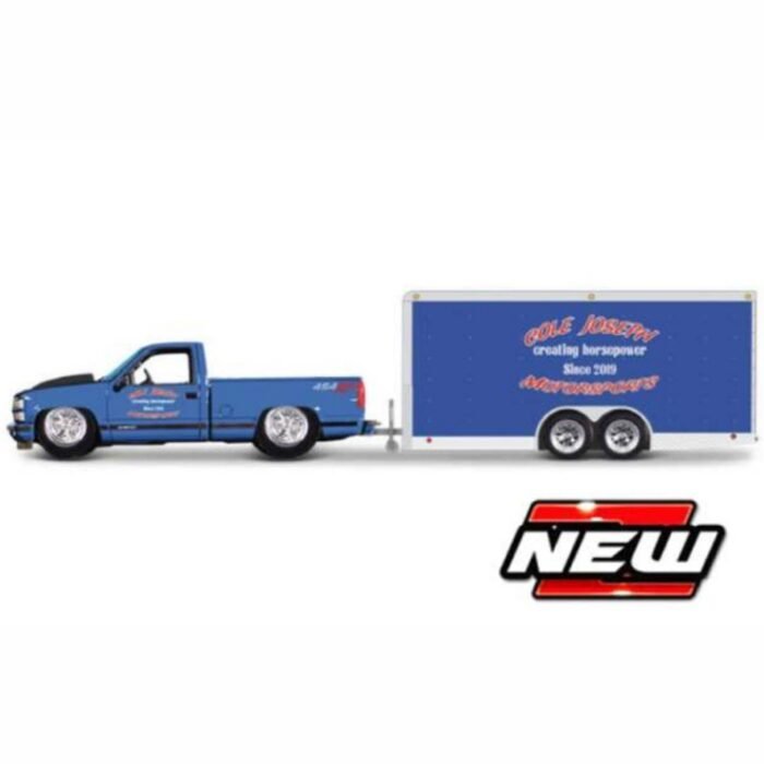 Maisto - 1993 Chevrolet 454 SS Pick-Up with Car Trailer, blue