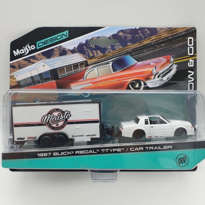 Maisto - 1987 Buick Regal with T-Type Car Trailer, white/black/red